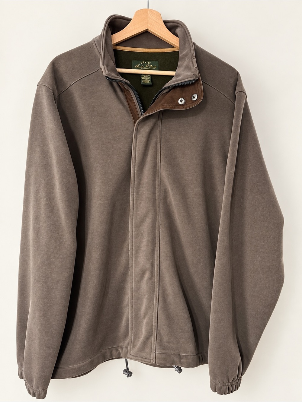 Orvis Men’s Brown Full Zip Outdoor Jacket Snap Collar Drawstring Hem